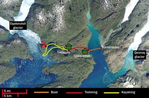Sea kayaking trips in Greenlanad map