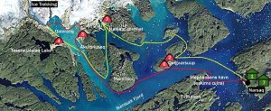 kayak and ice hiking in greenland map