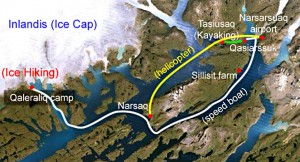 Iceland Greenland Glacier camp & helicopter route map